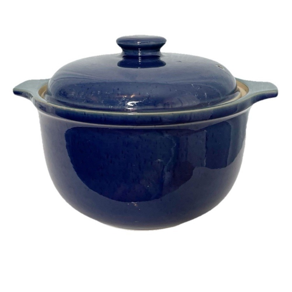 Denby England Harlequin  2‎ QT Round Covered Casserole Pot Dish Blue Green NWT